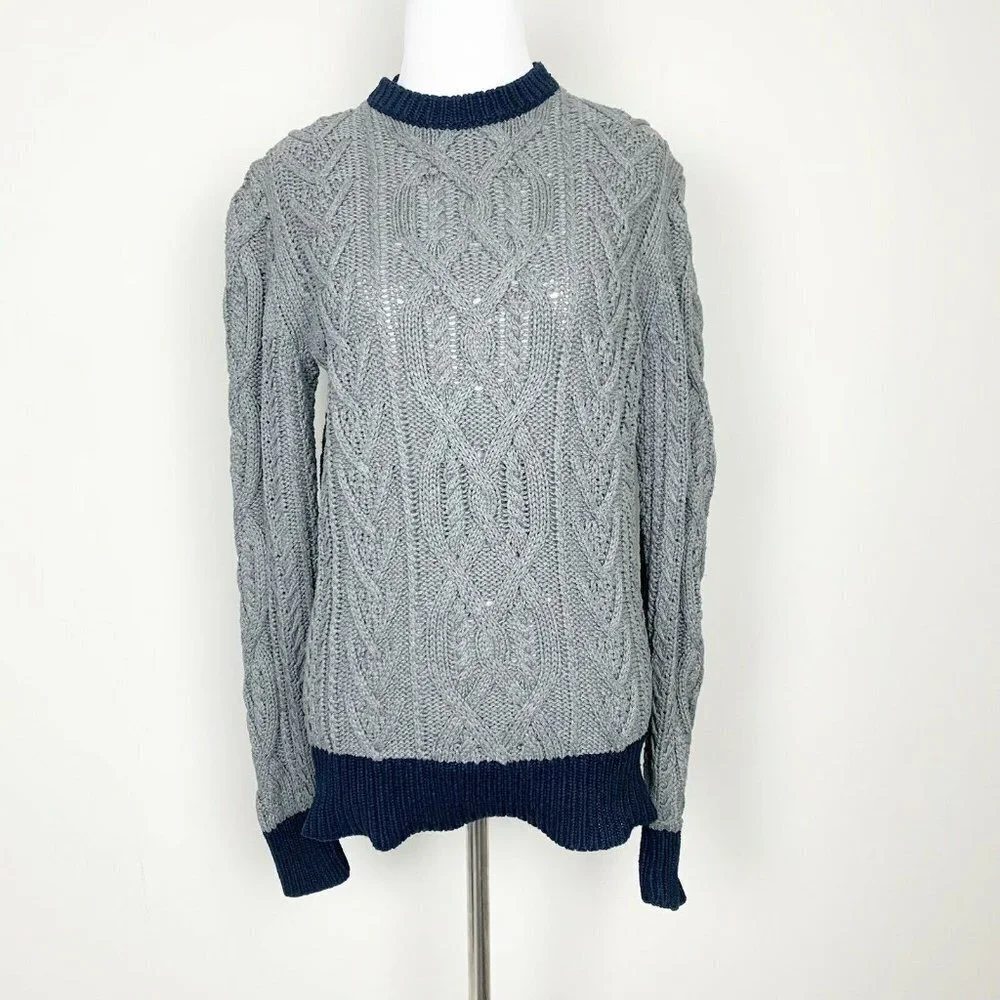 J.Crew Grey And Navy Blue Cable Knit Mock Neck Sweater Womens Size Small